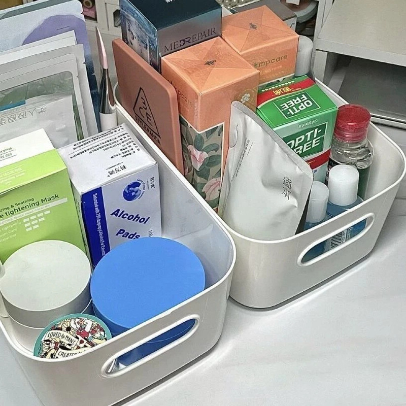 平价简约白色手提式收纳筐宿舍贴纸收纳盒ins-风塑料大容量杂物框|undefined