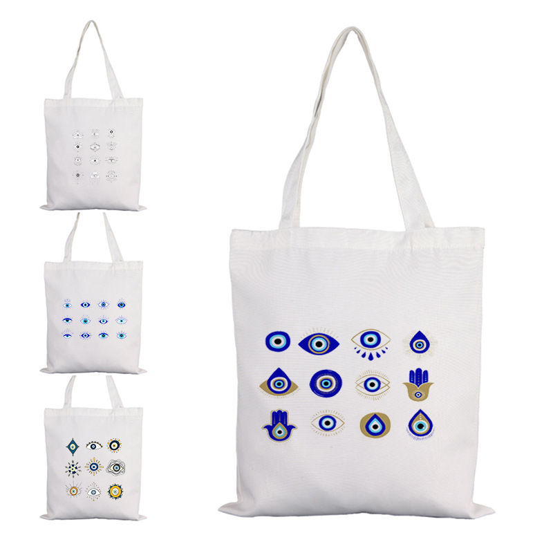 Evil Eyes cute handbag canvas women's bag Wicker large handbag jute shoulder large capacity ins White Evil Eyes cute handbag canvas women's bag Wicker large handbag jute shoulder large capacity ins White
