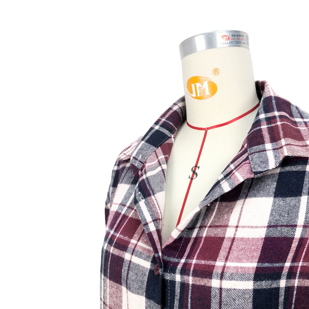 Women Clothing Comfortable Cotton Plaid Coat Shirt Dress