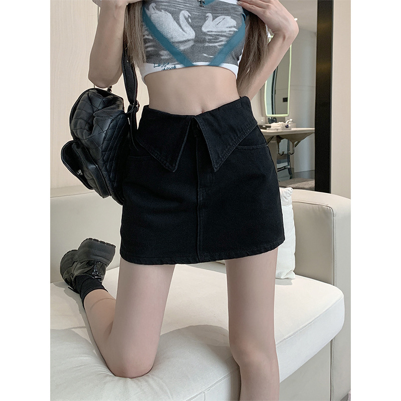 Retro Style High Waisted Denim Skirt plus Size A-Line Silhouette Women's Summer Bottoms Flattering for Petite Figures_ecoleips.com