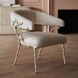现代简约客厅靠背扶手椅设计师创意珊瑚造型休闲椅特色金属客厅椅