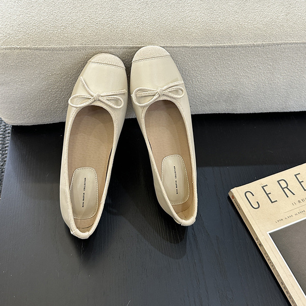 Summer retro shoes with bow flat