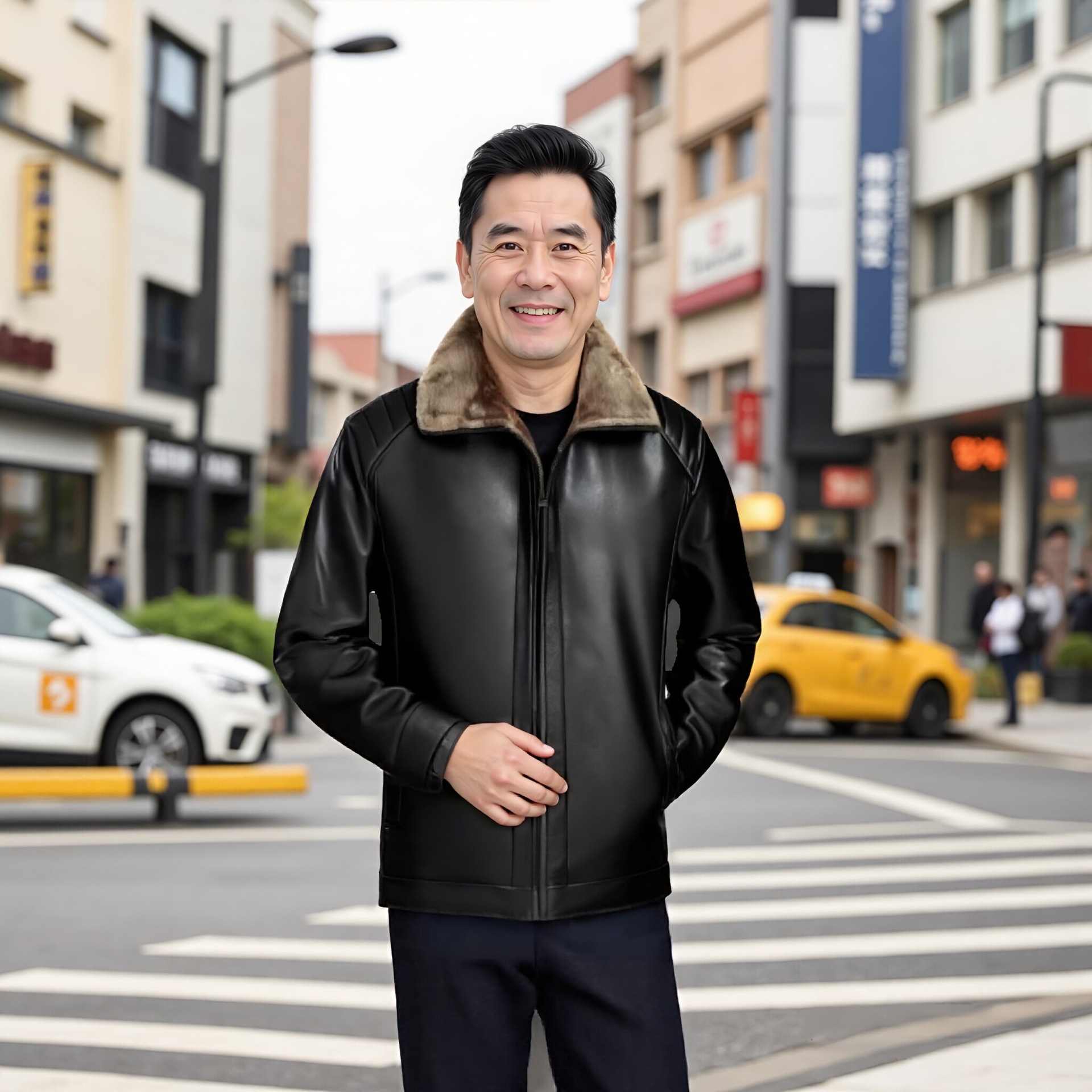 新款定制中老年爸爸皮衣男士冬季加厚保暖皮外套休闲翻领皮夹