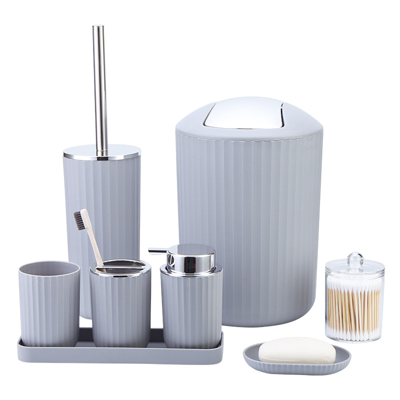 Baño conjunto de lavado de lujo ligero lavabo de lavado de mano gran boquilla de ducha botella de loción bandeja de ocho piezas conjunto de artículos de baño hotel