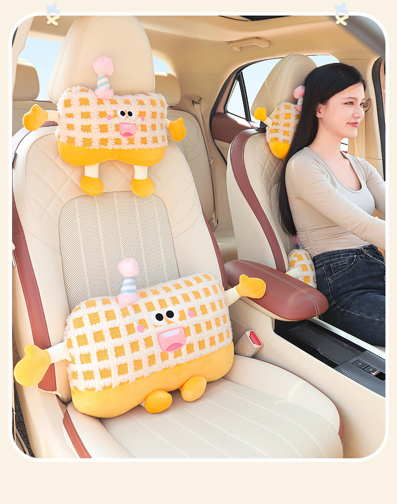 Cartoon car lumbar support, creative and cute car lumbar cushion for girls, car pillow and lumbar support, car interior accessories for women