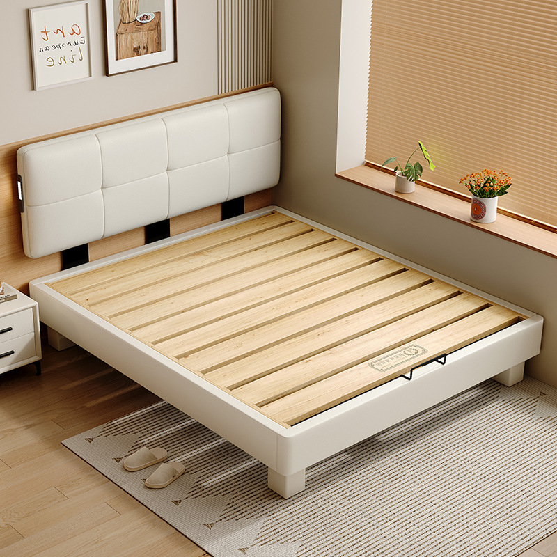 Modern Minimalist Adjustable Leather Bed for Small Apartments, Thin Headboard, Master Bedroom, Dovetail Joint, Large Bed, Light Luxury Double Bed, Wedding Bed Modern Minimalist Adjustable Leather Bed for Small Apartments, Thin Headboard, Master Bedroom, Dovetail Joint, Large Bed, Light Luxury Double Bed, Wedding Bed