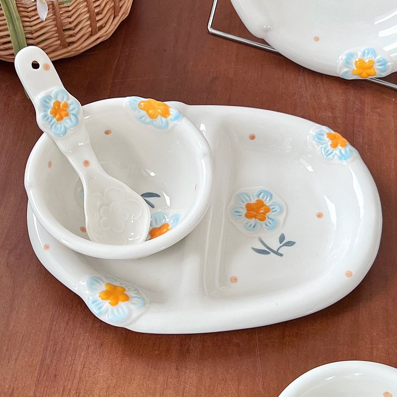 春の花食器、小さな生野菜皿、食器、エンボス加工家庭用セット、高価値ボウルとプレートセット、ボウルセット|undefined