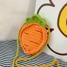 纯手工钩针胡萝卜编织包2023夏新款可爱迷你毛线单肩斜挎包成品