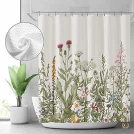 ✅厂家现货数码印花布浴帘防水加厚卫生间隔断窗帘送挂钩跨境货源