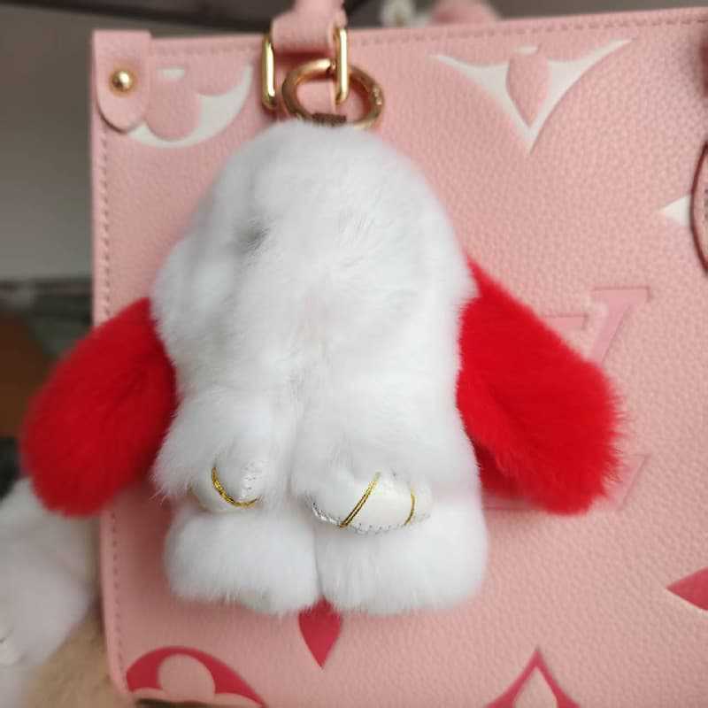 Llavero Colgante de Conejo de Piel de Conejo Rex Cosido a Mano para Bolsos y Mochilas