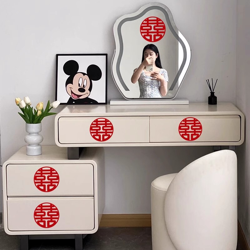 結婚式の部屋のレイアウト、女性用化粧台、特別な小さなハッピーステッカー、結婚式の装飾、寝室の結婚式用品|undefined