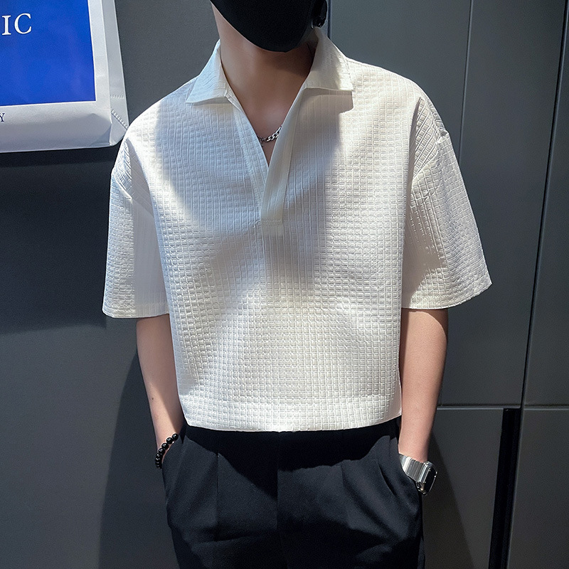 2024 Short-Sleeved Polo Shirt, Three-Quarter Sleeve Shirt, Summer Thin Hairstylist Trendy Brand Men's Design, Handsome Inch Shirt