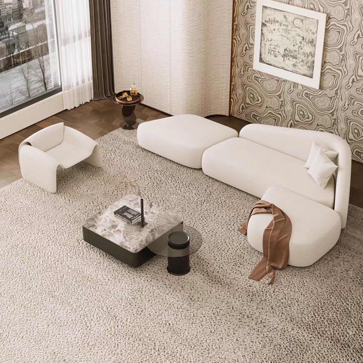 sofá de recepción de lujo ligero de esquina curva de forma especial sala de estar sala de salón de belleza de lujo ligero sala de estar combinación de sofá de recepción