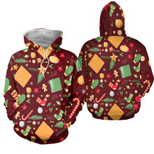 欧美百搭圣诞节主题卫衣满印圣诞元素字母连帽卫衣风格休闲运动风