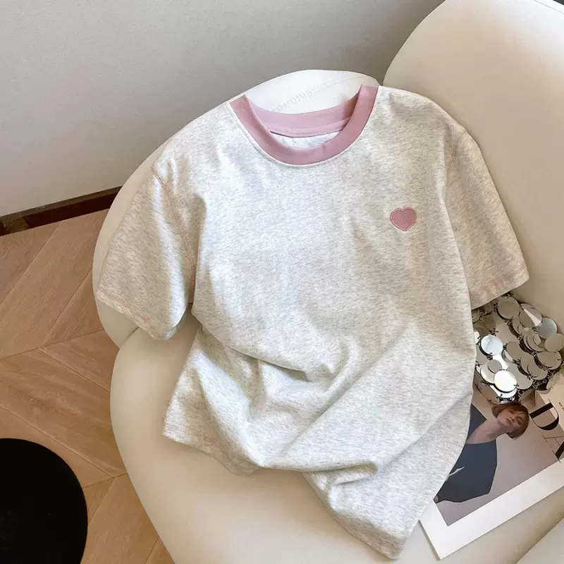 美式复古灰色短袖t恤女2025新款夏季设计感小众欧货时尚正肩上衣