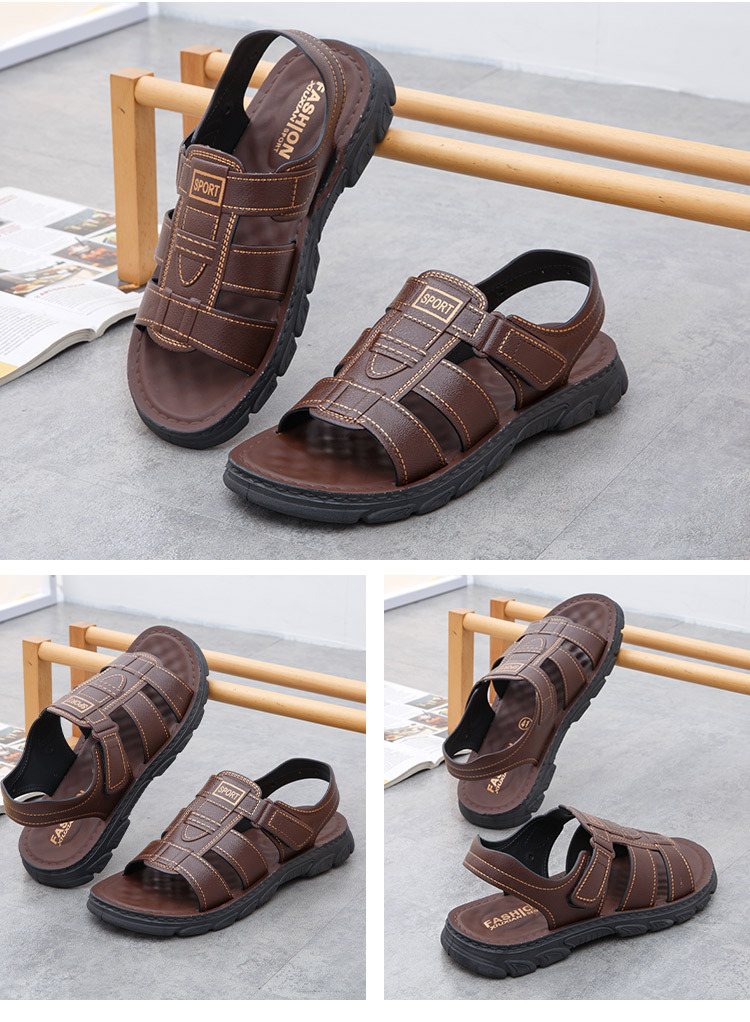 Men’s Adjustable Hook Loop Two-Wear Casual Sandals, Thick Non-Slip Rubber Sole Walking Slide_vogvips.com