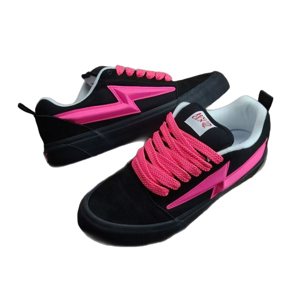 Negro rosa rosa rosa personalidad baja zapatos de skate americano callejero zapatos relámpago zapatos de pan de grasa zapatos casuales de moda para parejas image 6