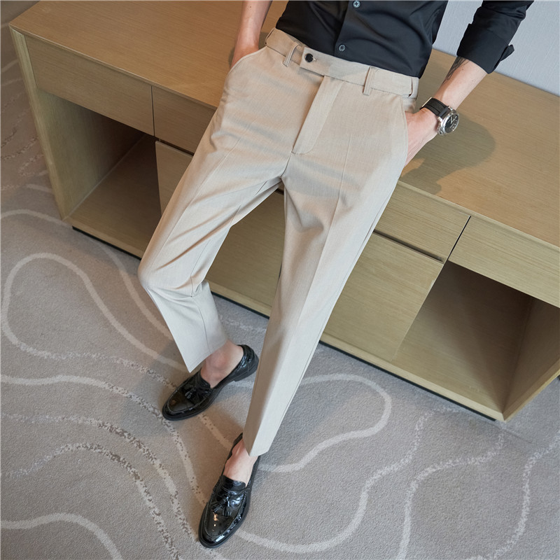 Primavera y verano nuevos hombres pantalones de traje casual cintura estiramiento Delgado pantalones recortada moda coreana pantalones flacos de los hombres pantalones traje Pantalones