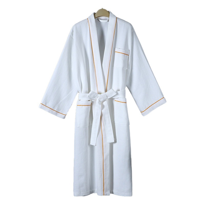 Pure Cotton Waffle Bathrobe Customized Spring, Autumn and Winter White Home Men's and Women's Bathrobe Hotel Star Hotel Bathrobe