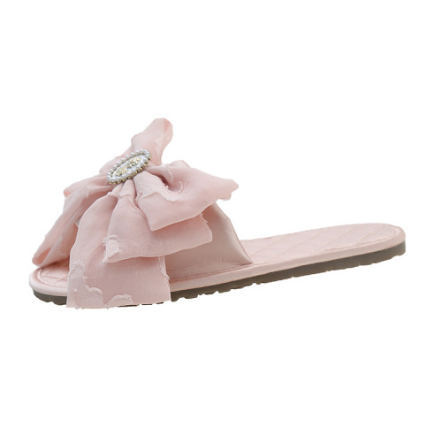 New Silk Slippers with Toe Exposure, Summer Home Soft Sole Cooling Slippers for Women, Simple Korean Style Forest System One-Piece Slippers for Wholesale