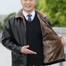 爸爸皮衣加绒加厚中年男士秋冬装外套冬季新款中老年人爷爷皮夹克