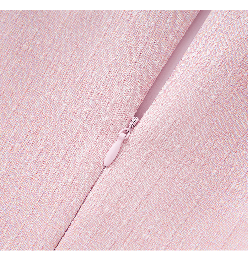 Váy liền nữ kiểu Pháp cổ tròn tay ngắn dệt jacquard ôm nhẹ — Màu be chi tiết 24