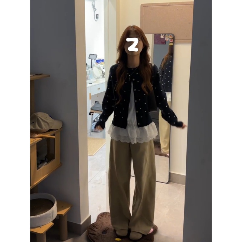 减龄chic撞色假两件针织开衫女春秋季休闲慵懒单排扣上衣毛衣外套|undefined