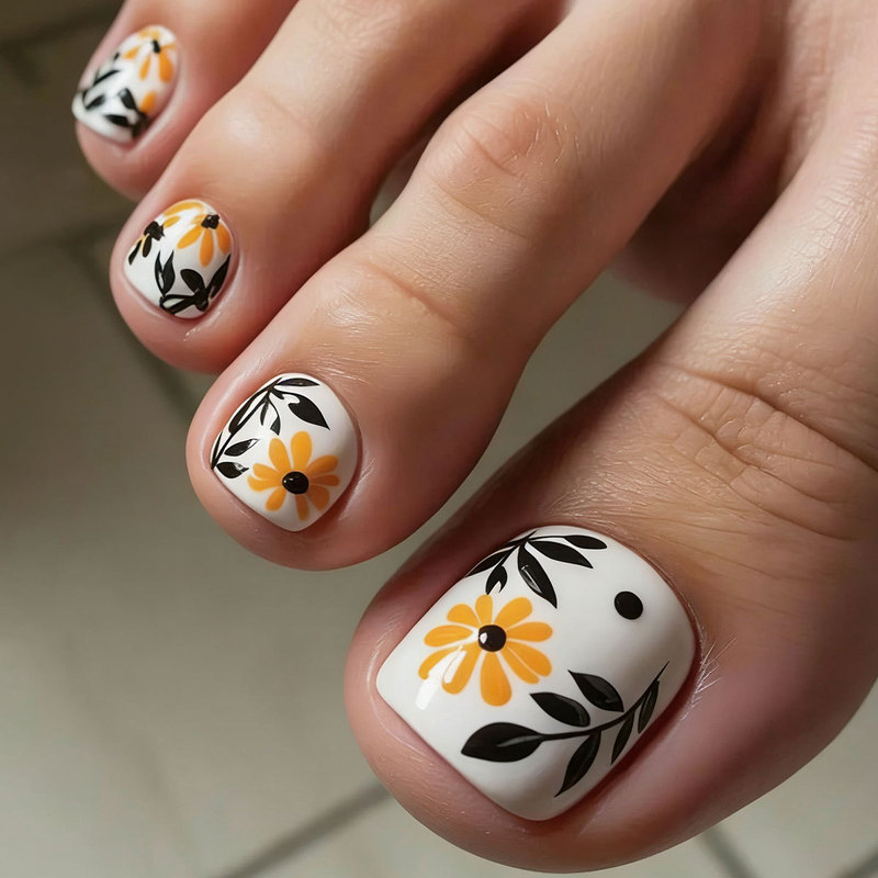 Cross-Border Yellow Daisy Toenail Press-On Nails Medium Size Ins Style European and American Press-On Nails Wholesale Cross-Border Yellow Daisy Toenail Press-On Nails Medium Size Ins Style European and American Press-On Nails Wholesale