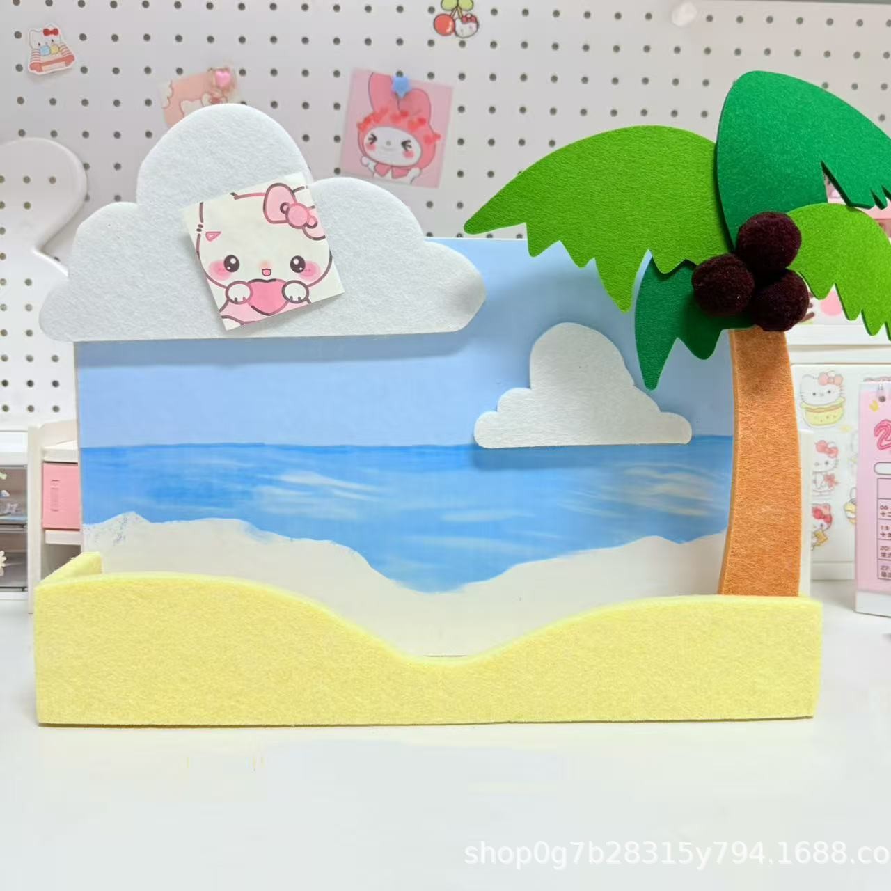 高颜值卡通小岛毛毡板宿舍背景装饰房间照片墙毛毡留言板不伤墙免