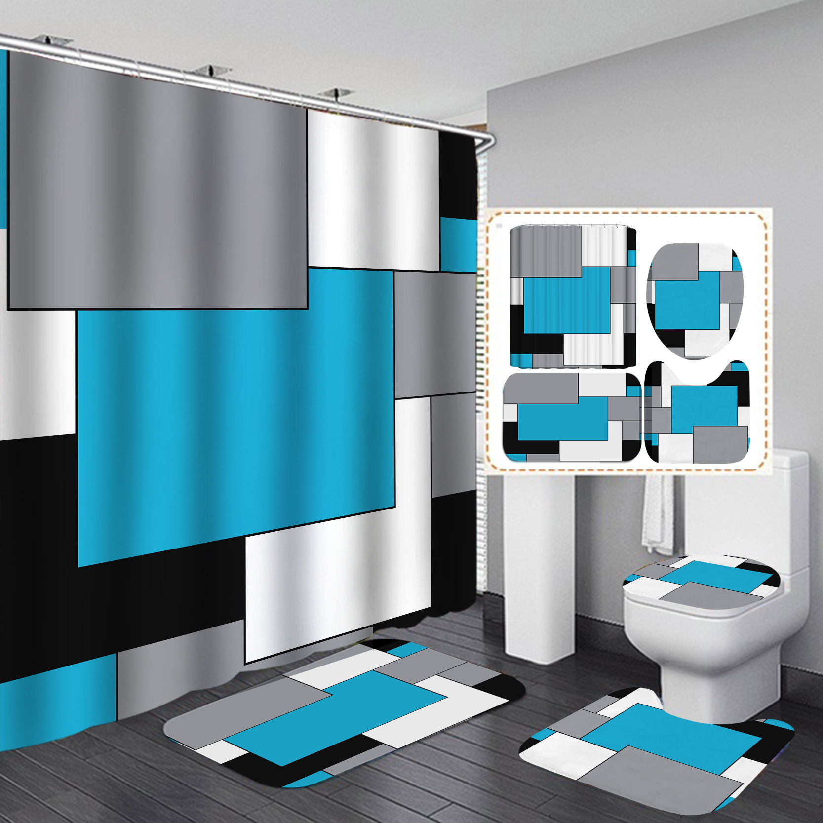 Amazon 3D HD impresión ducha cortina impermeable baño ducha cortina tela americana Plaid baño partición ducha cortina