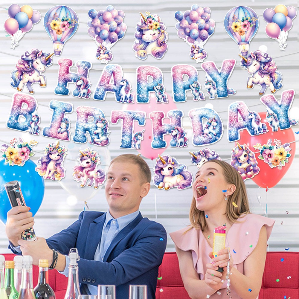 Nuevo tema de unicornio decoración de cumpleaños bandera de tirón bandera de fondo flor de tirón decoración de fiesta de cumpleaños suministros de diseño
