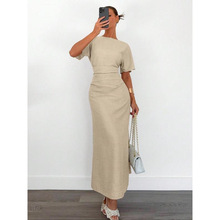 M 21225 Solid Slim Short Sleeve Dress ��ɫ������������ȹ