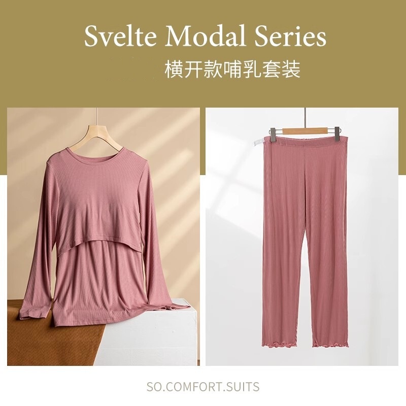 Modal Threaded Maternity Wear Long-Sleeved Plus Size Home Clothes Pajamas and Pajamas Set Manufacturer Wholesale