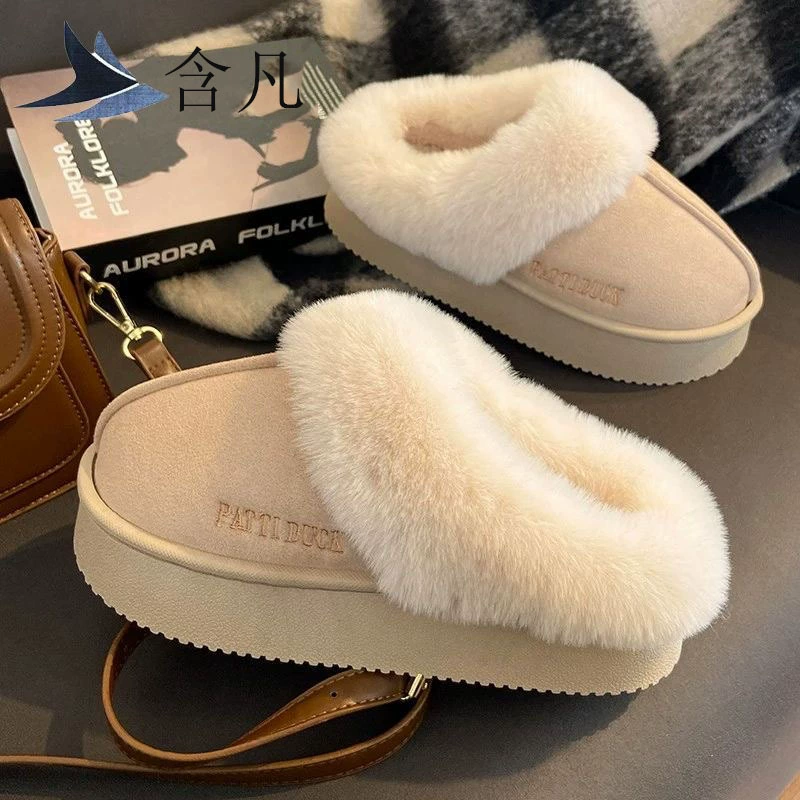 Новые хлопковые тапочки 2025 года для женщин, осенне-зимние домашние теплые плюшевые милые женственные хлопковые туфли для улицы