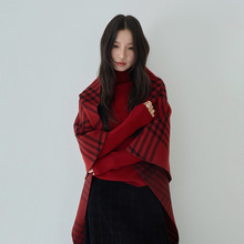 欧凡 气质半高领打底针织衫女+菱格大三角披肩 氛围感两件套11120