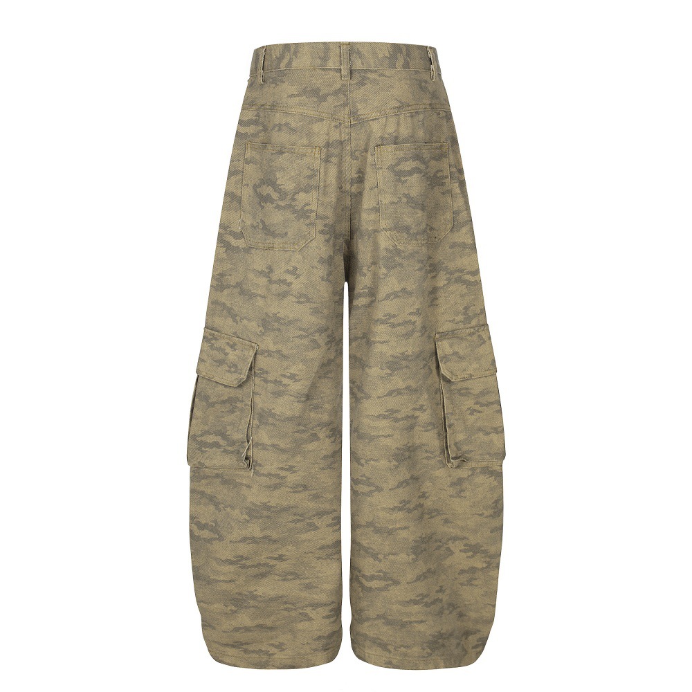 Punk-Cargohose für Herren in dunkler Camouflage-Optik, locker geschnitten, mit weitem Bein und vielen Taschen – trendige Marke_voghion.com