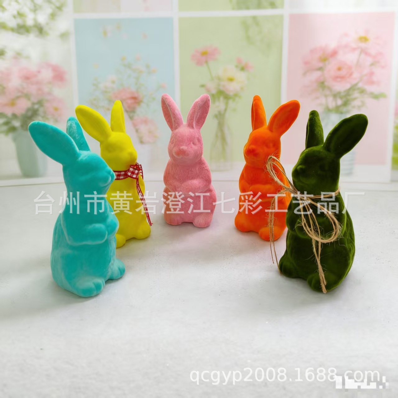 Plastic Flocked Colorful Rabbit Ornaments Easter Decoration Rabbit Ins Style Home Decor Tabletop Ornaments