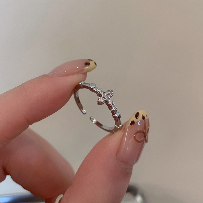 十字架锆石开口细戒指女轻奢高级感小众设计精致素圈食指戒指环|undefined