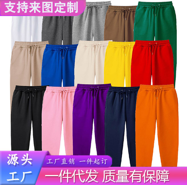 Wish AliExpress Men's Fitness blank sports pants men's solid color brushed casual pants European and American sports pants