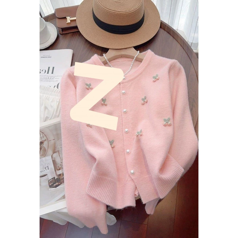Весенне-осенний свитер в корейском стиле 2025 года, вязаный кардиган, французский милый, нежный, мягкий, с круглым вырезом, универсальный, уменьшающий возраст, свитер-куртка.