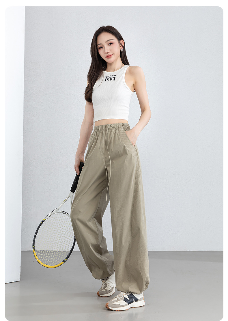 Quần dài kaki nữ eo cao ống rộng nhiều túi, chất vải chống nắng kháng khuẩn mỏng nhẹ thoáng khí — màu kaki chi tiết 25