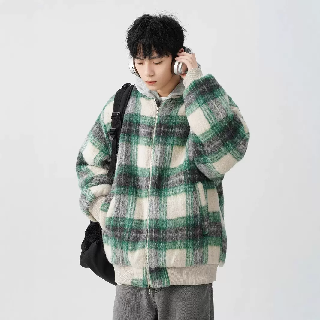 美式复古毛呢棒球服棉服外套男冬季潮牌宽松百搭撞色保暖情侣夹克