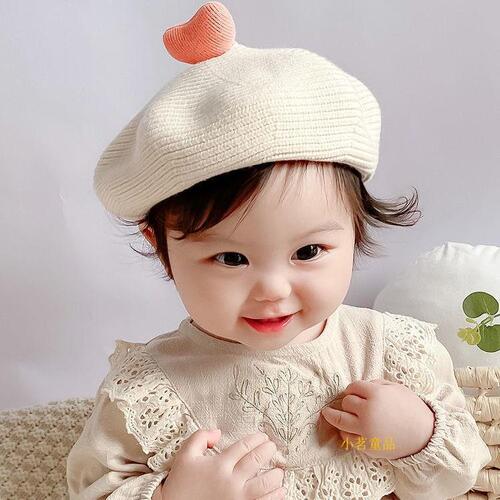 ins baby hat spring and autumn female baby knitted beret infant painter hat cute super cute foreign style autumn and winter