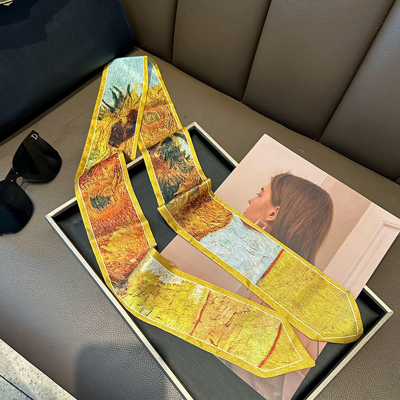 Pequeña correa de cabello para mujeres nuevos estilo coreano inins de moda pinturas al óleo de punta pies pequeños pañuelos largos para atar bolsos cinturón para atar bufandas de cabello