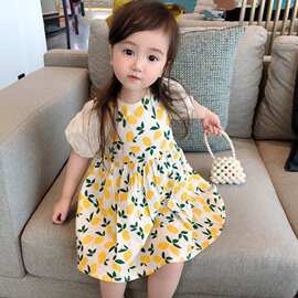 女童碎花连衣裙2026新款田园柠檬公主裙女宝宝网红夏装裙摆田园风