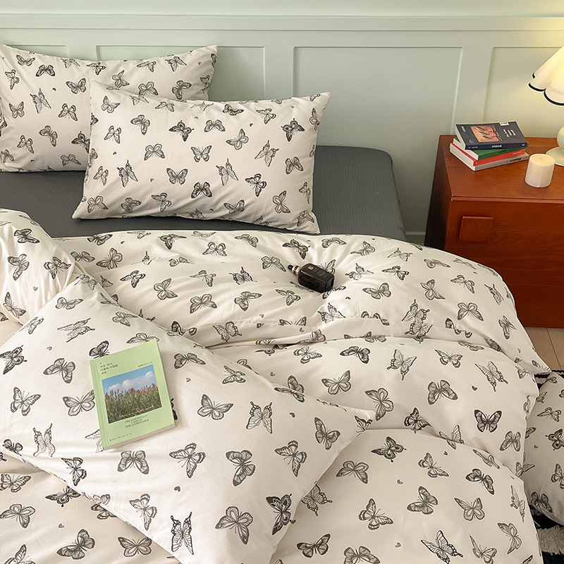 Nuevo algodón de cuatro piezas con flores cortas estilo nórdico sábanas de algodón retro de cuatro piezas con tres piezas