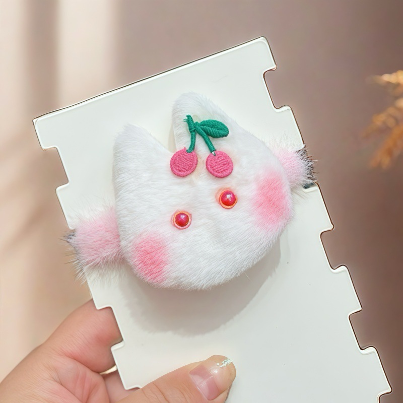 Niños de paja de dibujos animados peluche clip para el cabello adorable bebé blush conejo cuerdas de cabello lateral clip para el cabello