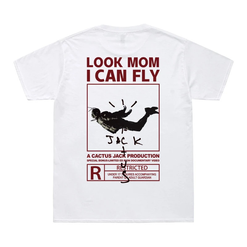 Cross-Border Pure Cotton Short-Sleeve Men's New Summer T-Shirt with Interesting "Mom, I Can Fly" Print Hip-Hop