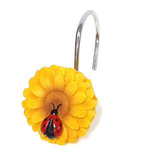 Yellow Daisy ladybug single hook resin hook shower curtain hook bathroom hook 12 PCs in a box