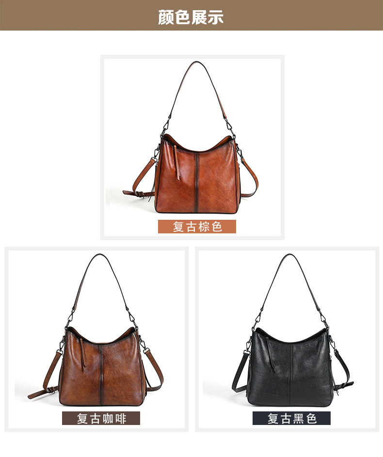 Túi xách nữ da bò thật cao cấp, dung tích lớn, chất liệu da mềm, đeo chéo/vai, kiểu dáng retro — Màu nâu cổ điển, Màu Cà phê cổ điển, Màu đen cổ điển chi tiết 6